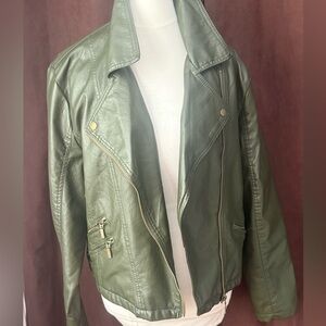 Olive Leather Biker Jacket for Women